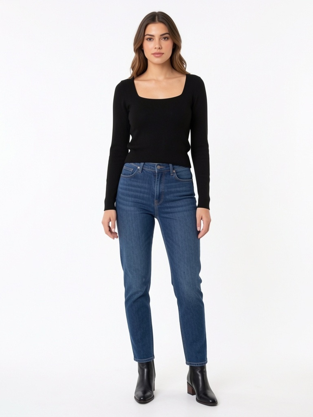 Banana Republic rayon blend square neckline ribbed,l knit black pullover sweater